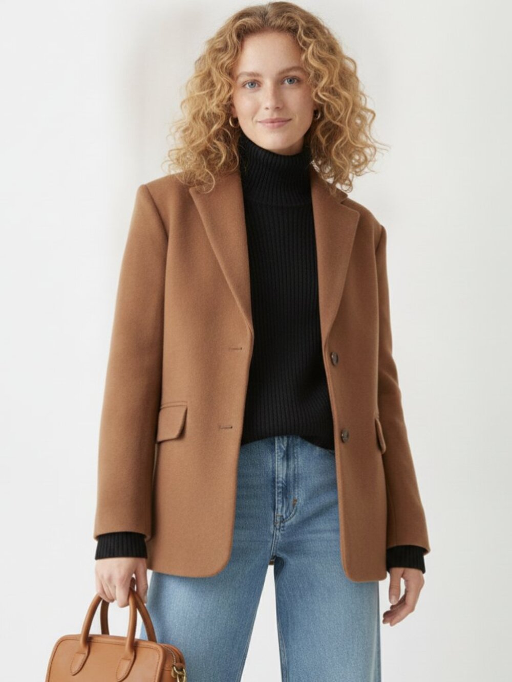 $225 & OTHER STORIES Camel Color Oversized Wool Blazer Coat Jacket Size 8